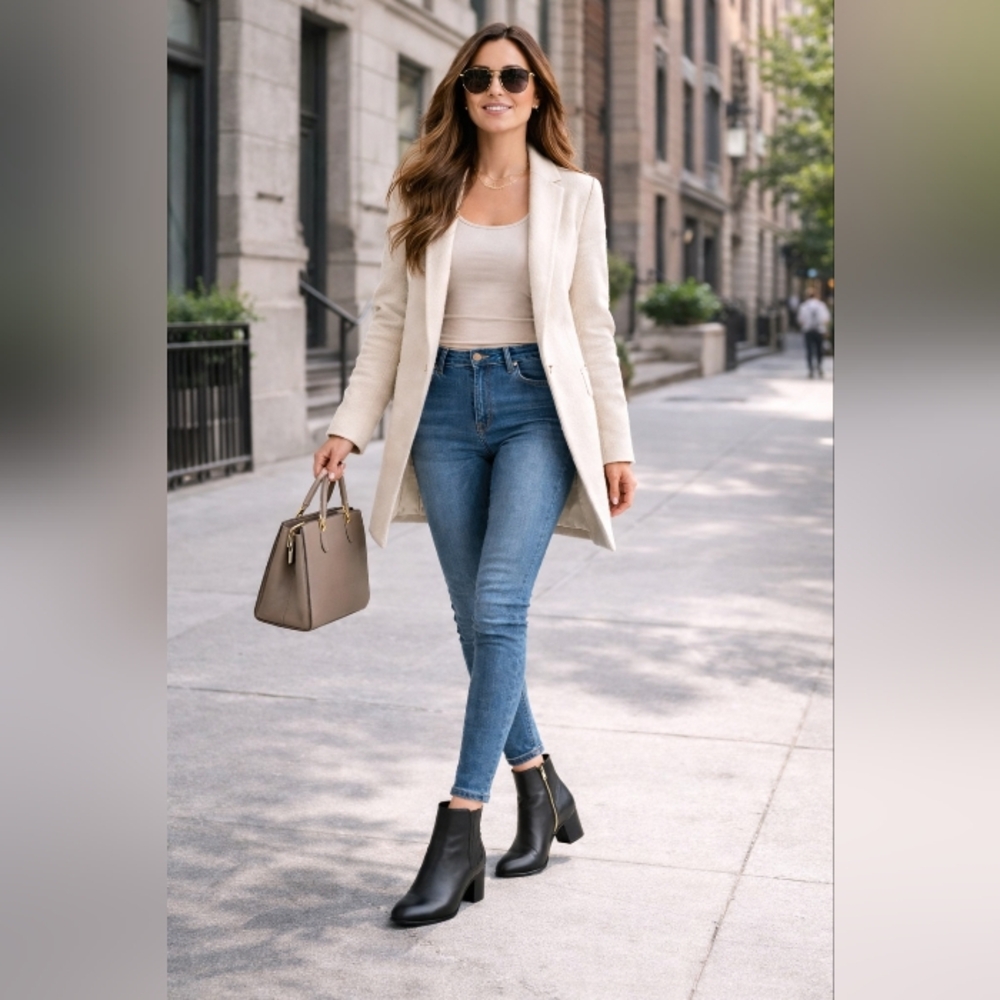 Classic Black Leather Ankle Boots - Women's Chelsea Block Heel - Picture 3 of 13